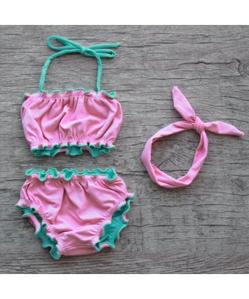 Biquíni Infantil Rosa Bebê / Acqua Mint Dupla Face